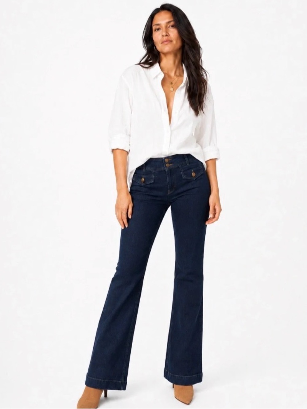 Boden Denim Women’s Antiqued Button Detail Bootcut Indigo Jeans 13” Rise Sz 10R